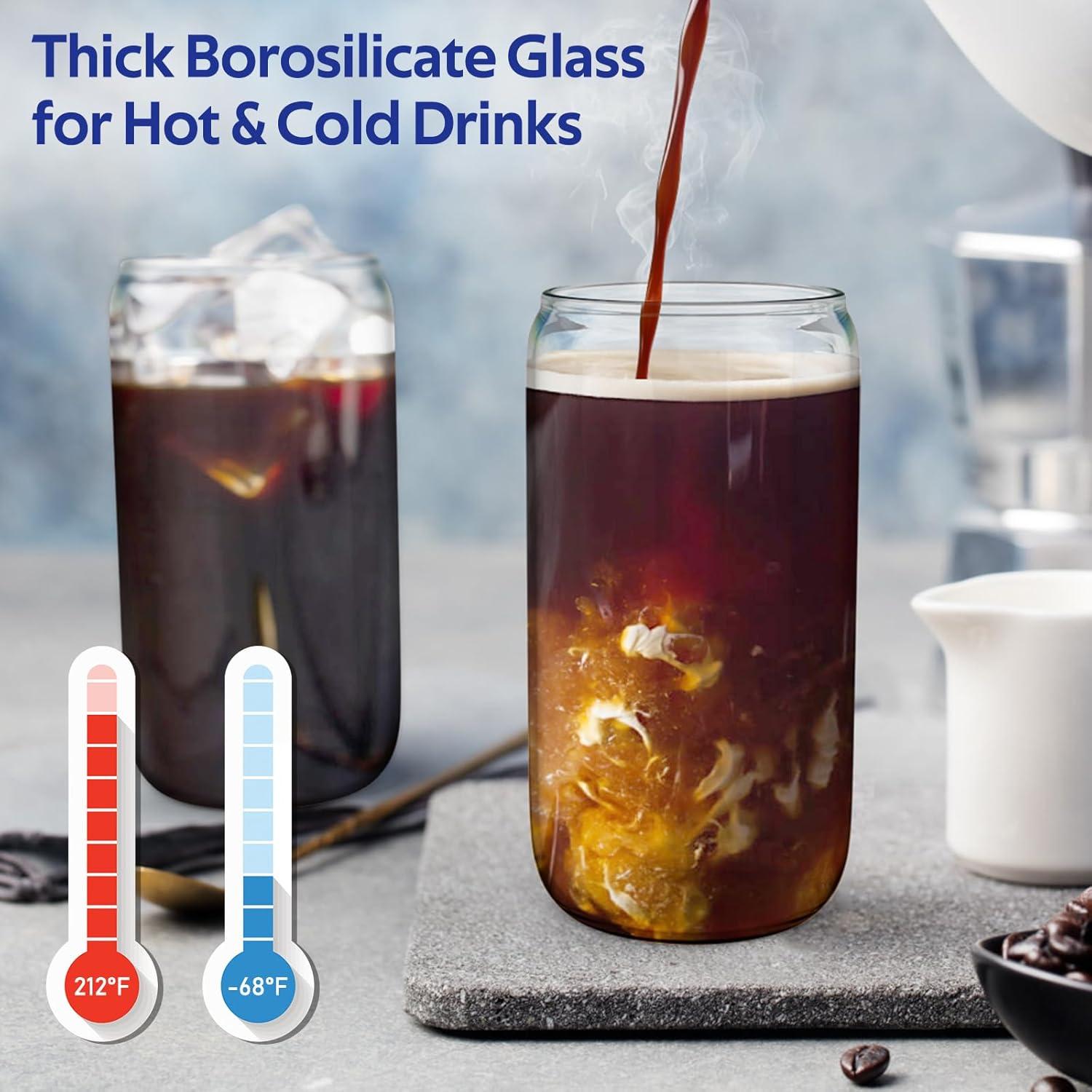 4 Set Glass Cups with Lids and Straws 16 oz, Glasses Drinking Set, Iced ...