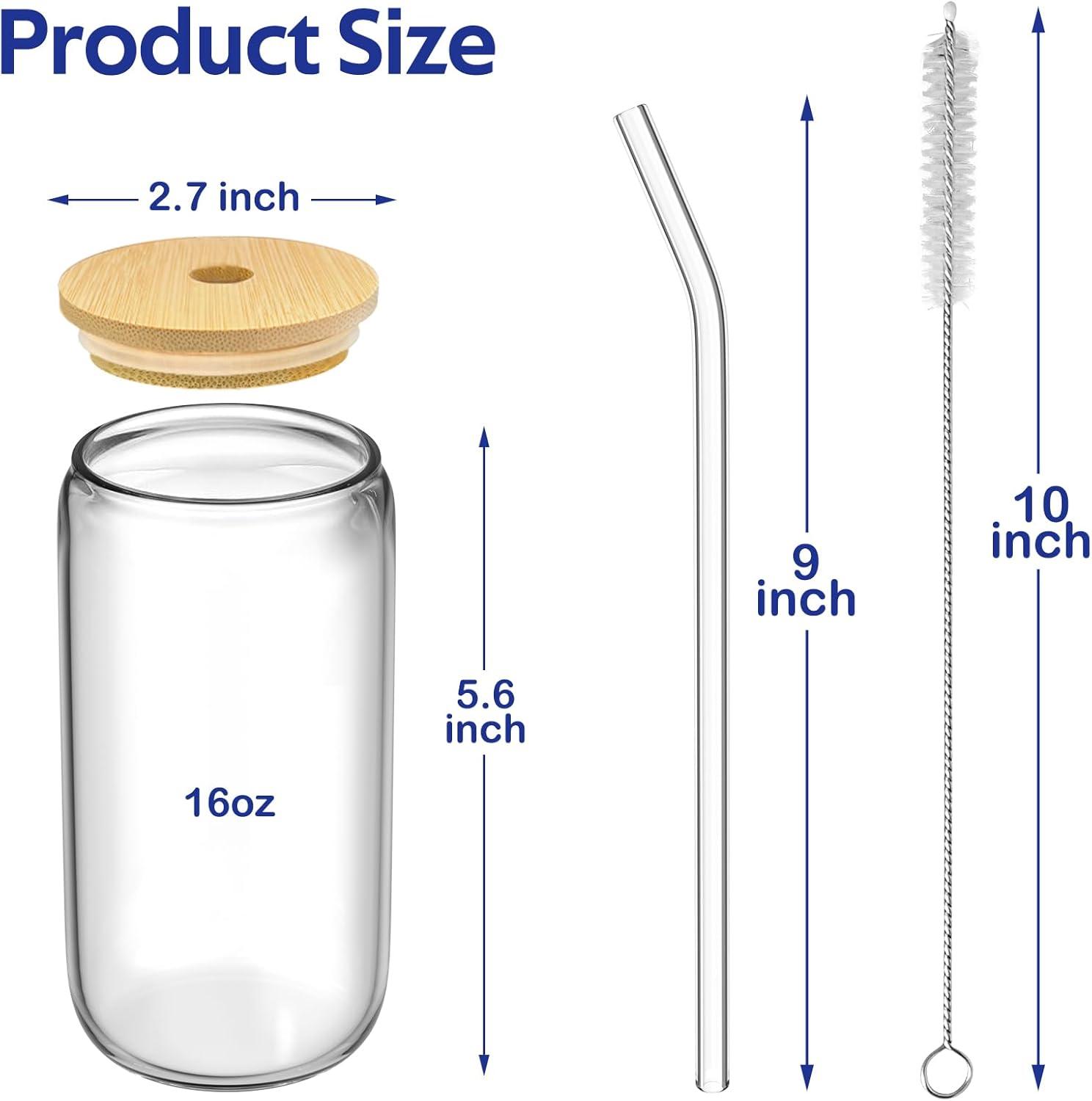 4 Set Glass Cups with Lids and Straws 16 oz, Glasses Drinking Set, Iced ...
